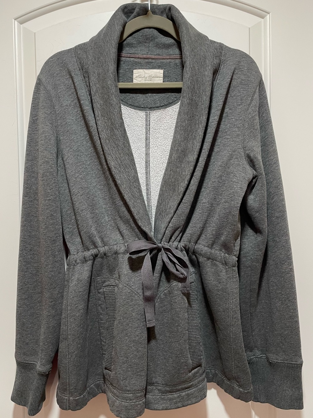 Comfy Eddie Bauer Loungewear Gray Tie-Waist Cardigan Sweatshirt Pockets Sz XL